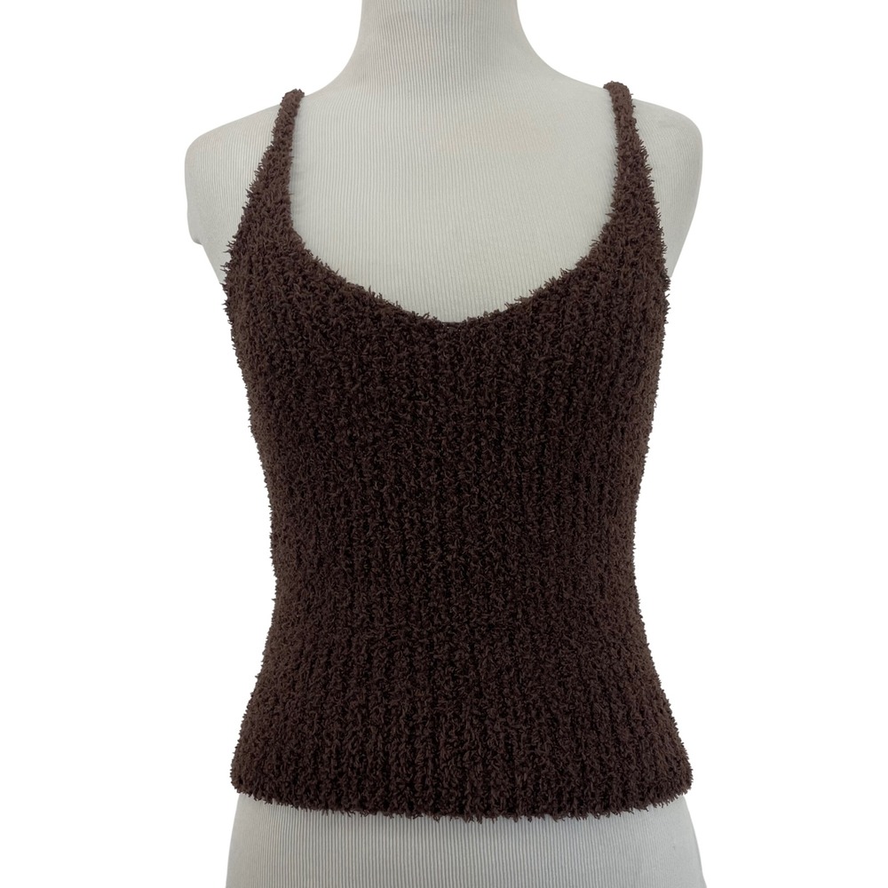 NIA Size Small Fuzzy Knit V-Neck Cami Tank Top Chocolate Brown‎ Womens